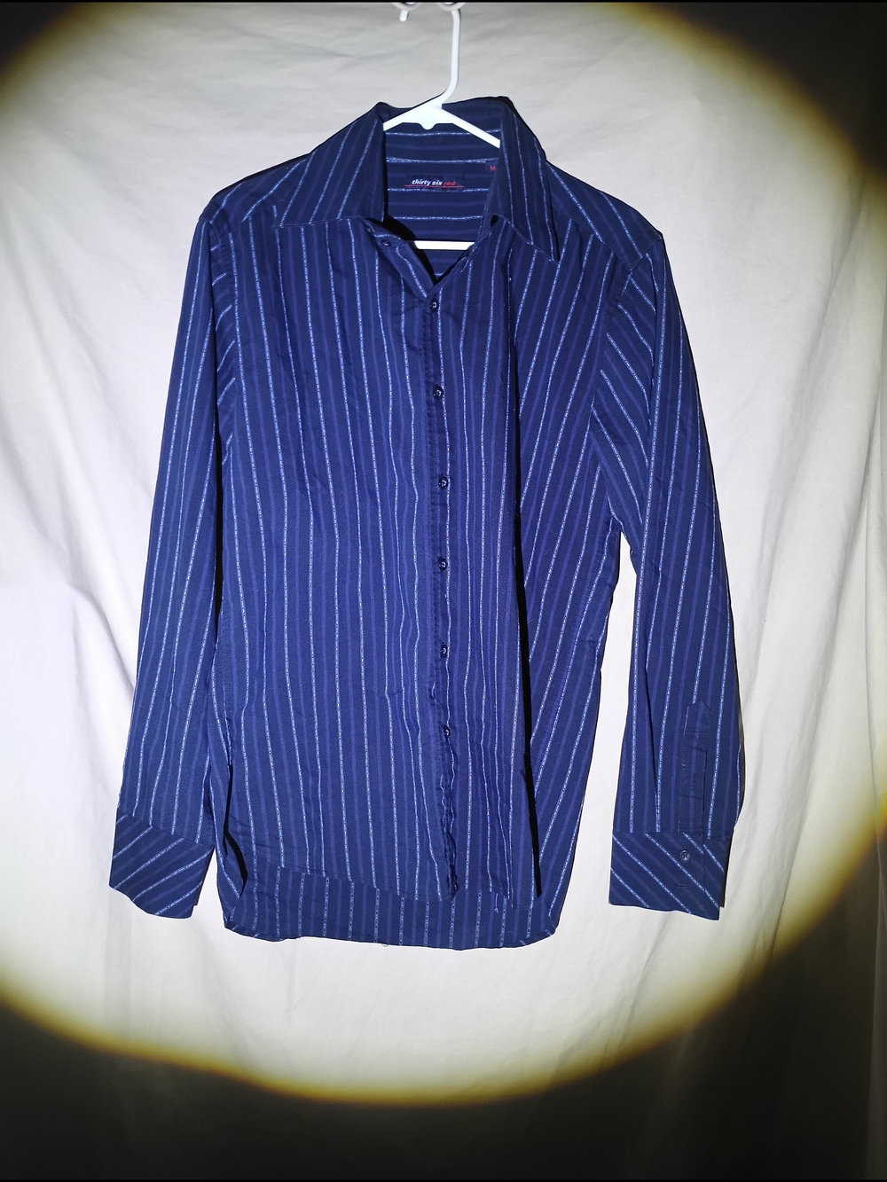 Men's Navy Blue Striped Button-Up Shirt